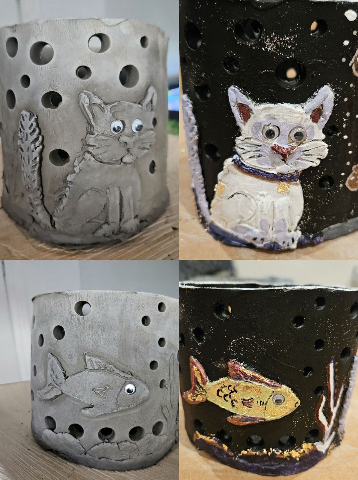 Pottery before and after painting